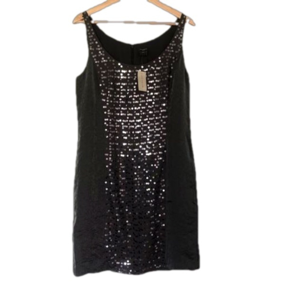 Ann Taylor Party Cocktail Gunmetal Silver Sequin Front Sheath Dress Size 8 NWT